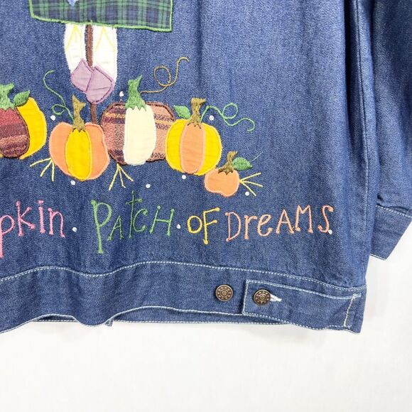 Quacker Factory Medium Denim Jacket‎ Jean Fall Autumn Scarecrow Pumpkin 1582 - Picture 6 of 11